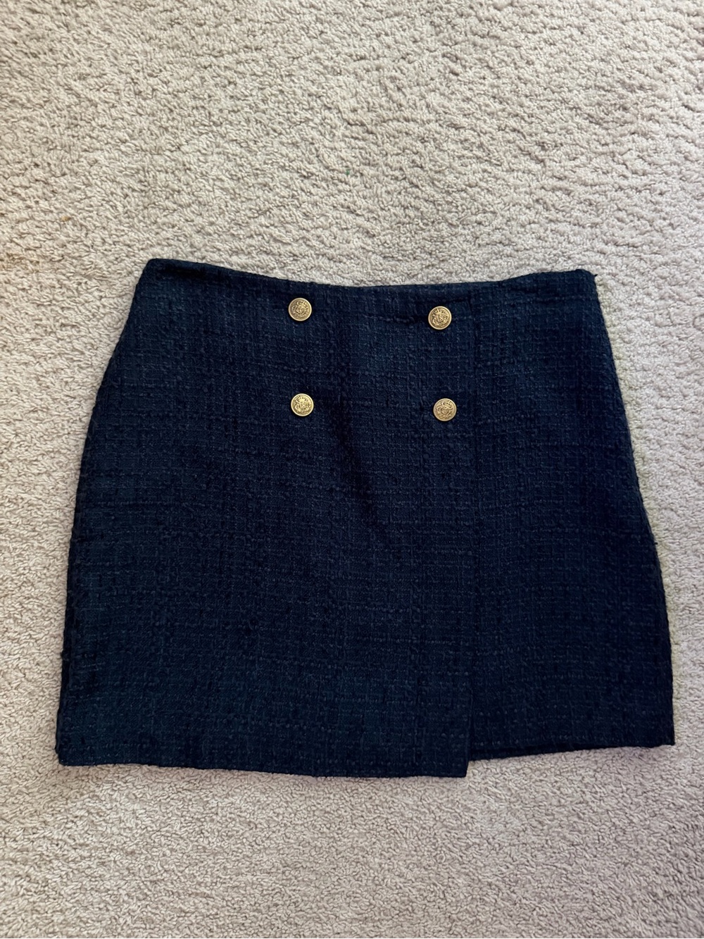 LOFT Black Tweed Mini Skirt with Gold Buttons